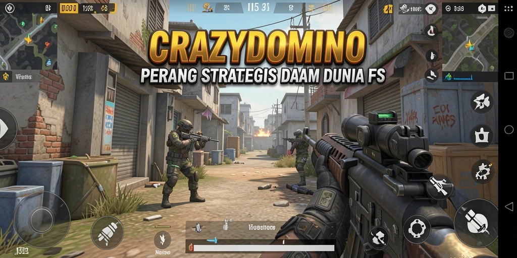 Tampilan aksi seru dalam gameplay FPS CRAZYDOMINO.
