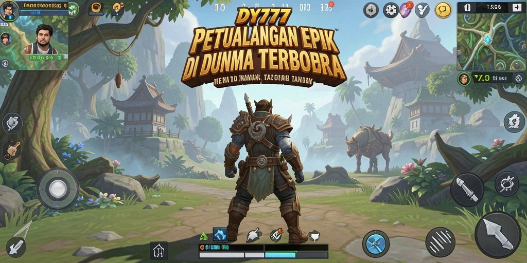 Screenshot menunjukkan pemain menjelajahi dunia petualangan yang menakjubkan.