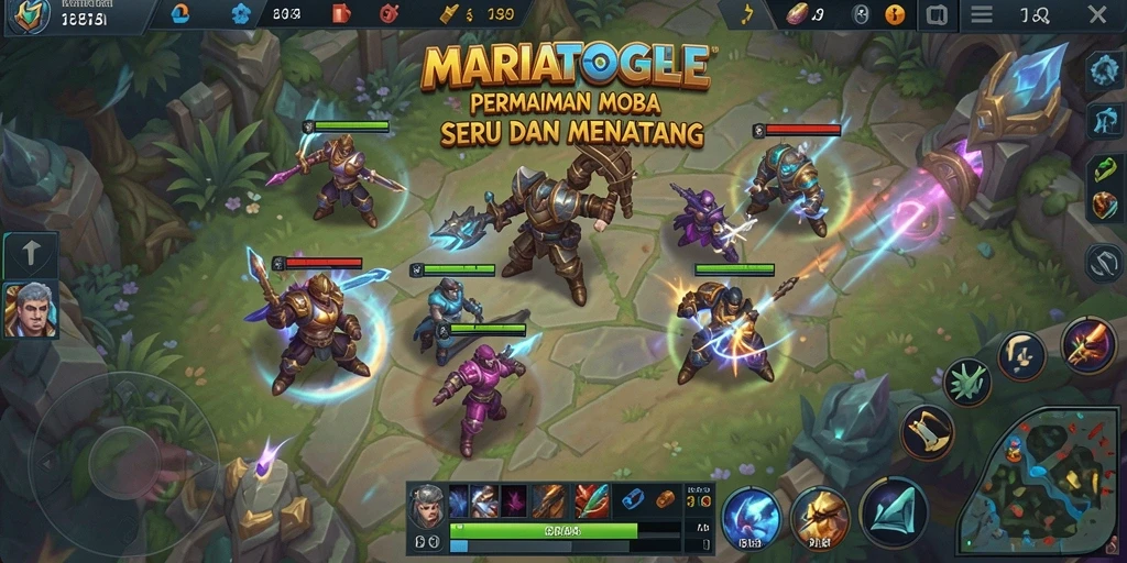 Tampilan gameplay epik di MARIATOGEL dengan pertarungan tim yang intens.