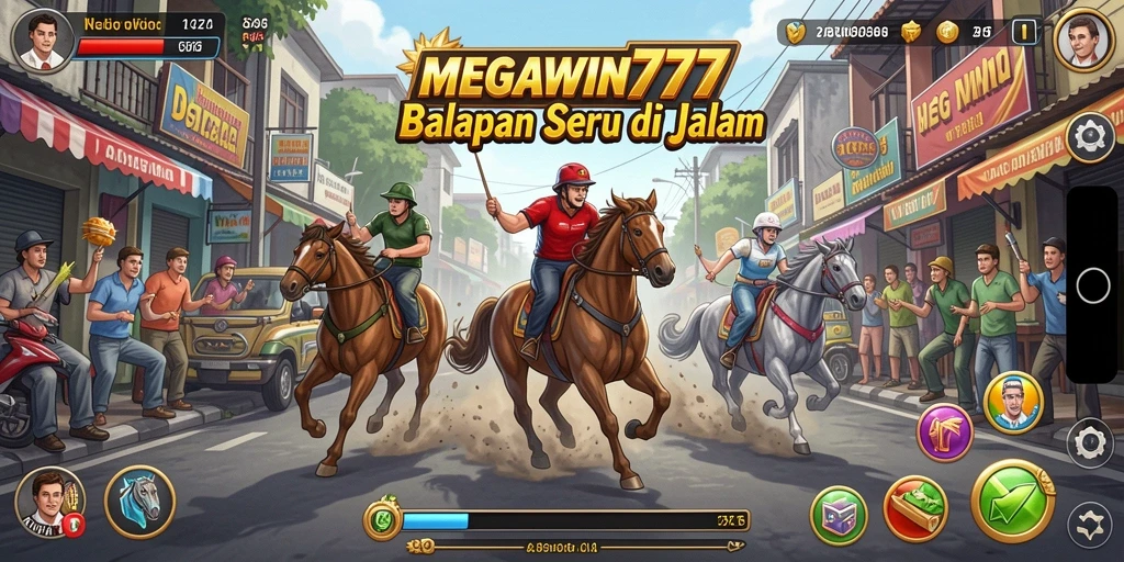 Screenshot utama MEGAWIN777 menampilkan aksi balapan yang menegangkan di trek urban.