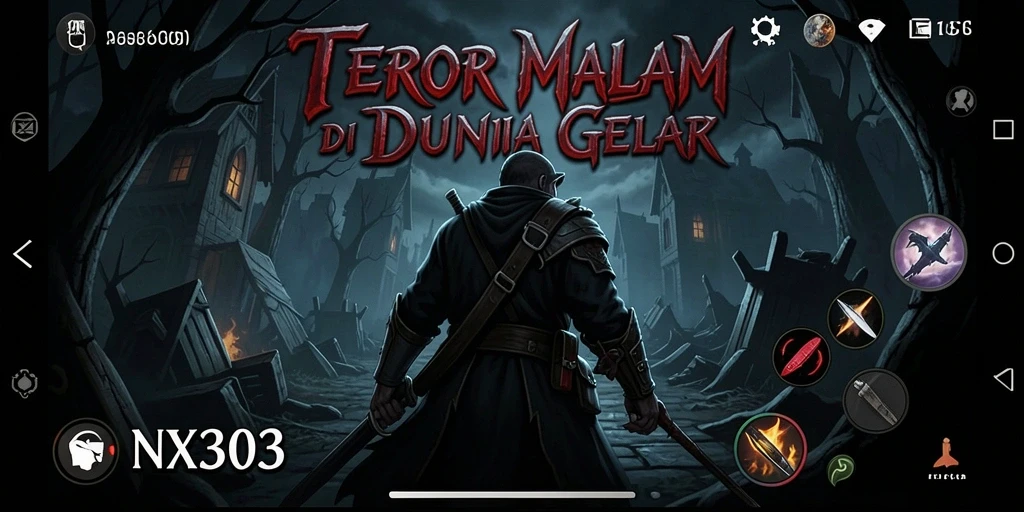 Menampilkan gameplay menegangkan dalam suasana kegelapan.