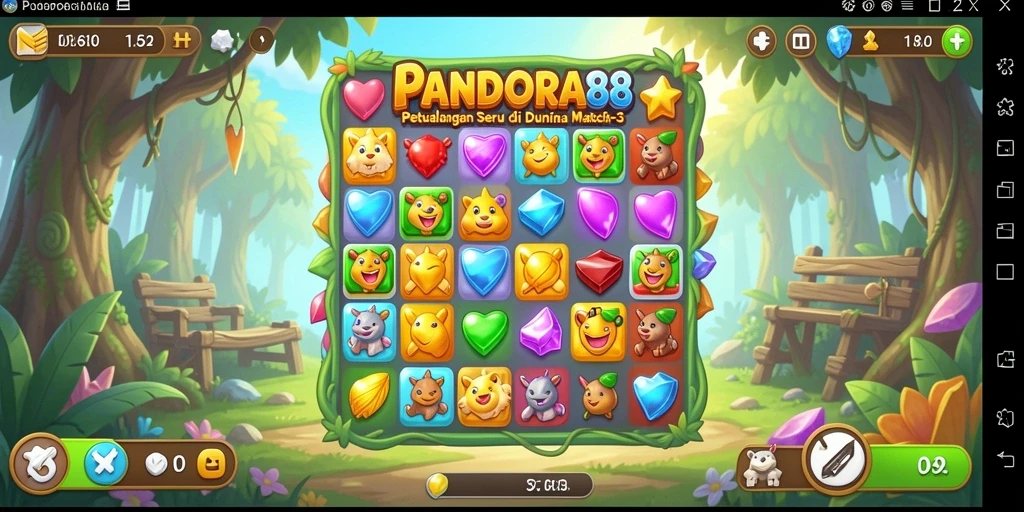 Screenshot gameplay PANDORA88 menampilkan aksi Match-3 yang seru.