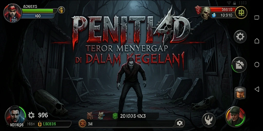 Tangkapan layar gameplay PENITI4D menampilkan suasana horor yang mencekam.